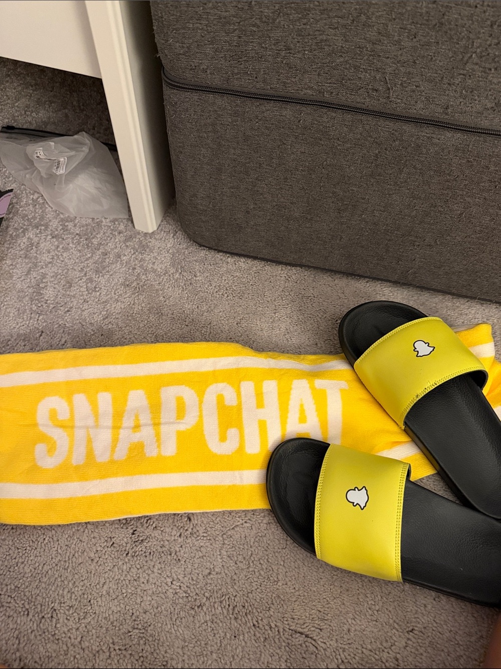 Snapchat Yellow Slide Sandals and scarf